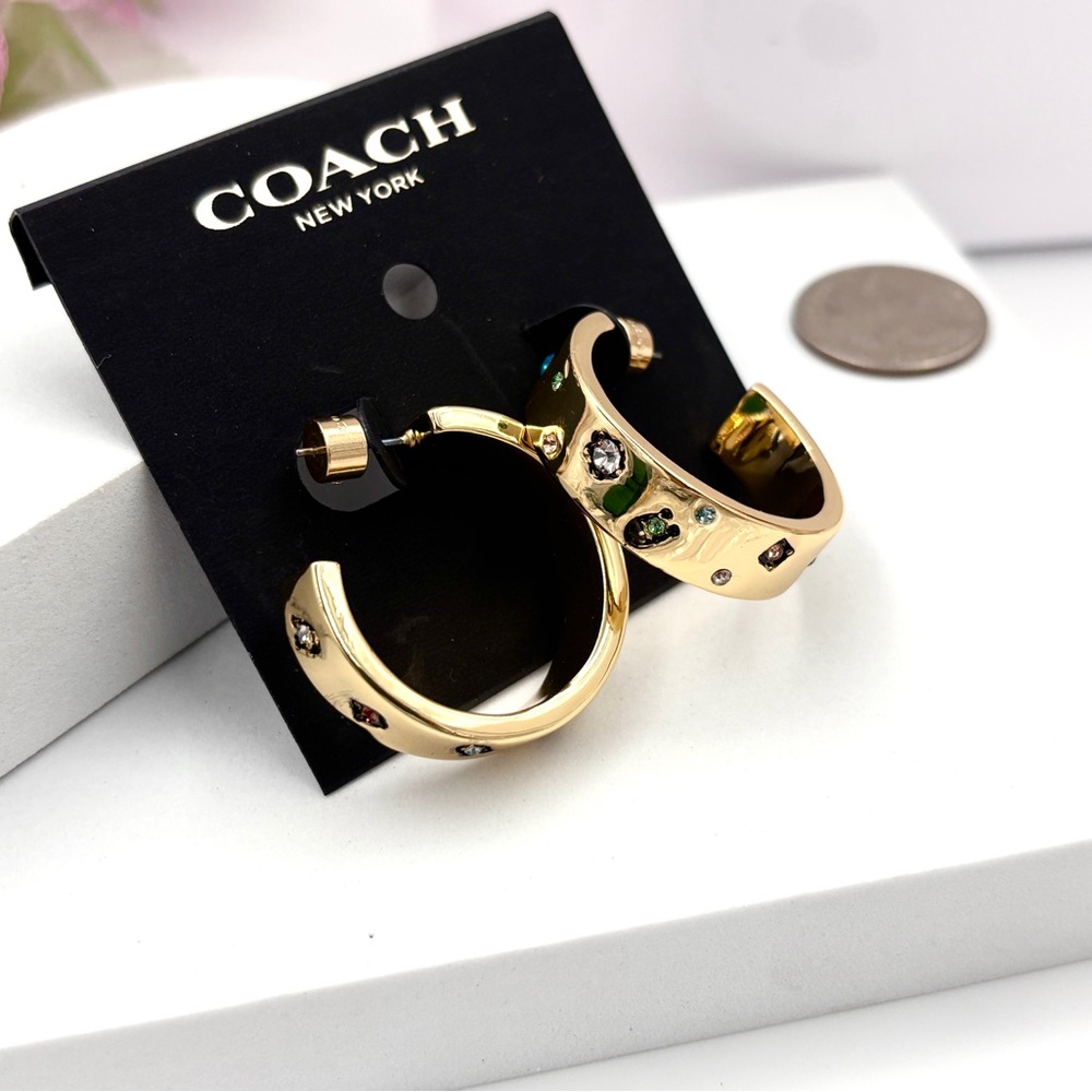 Coach Signature Gem Hoop Earrings - Picture 5 of 5